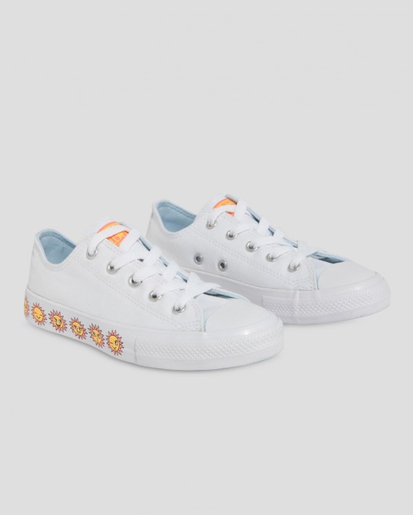 Converse Chuck Taylor All Star Sunny Side Print Hvide Sko Danmark - Converse Lave Sneakers Børn - 26